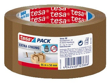 Verpakkingstape tesapack Extra 66m x 50mm PVC rekbaar bruin