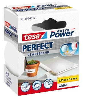 Tesa Perfect Textieltape 2.75mx38mm Wit voor Repareerwerk