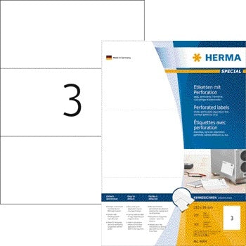 HERMA 4664 210x99mm Geperforeerd Wit Etiket, 300 Stuks