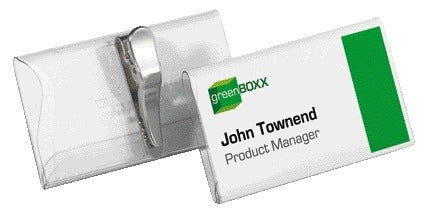 Durable acryl badge 40x75mm met krokodillenklem en blanco kaartje