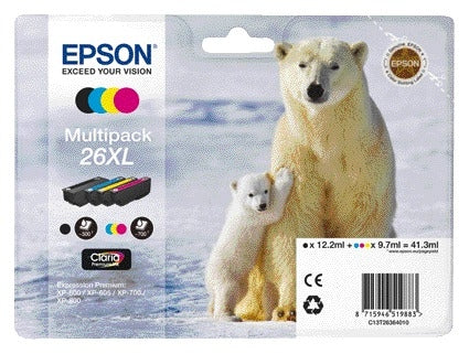Epson 26XL T2636 Zwart + 3 Kleuren Inktcartridge Set