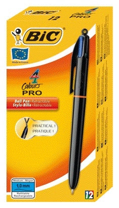 Balpen Bic 4Kleuren Pro M Zwart met Ring - 2
