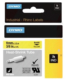 Dymo Rhino Krimpkous 9mm Geel met Zwarte Opdruk voor Kabelbescherming