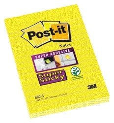 Memoblok Post-it 660 Super Sticky 102x152mm Geel