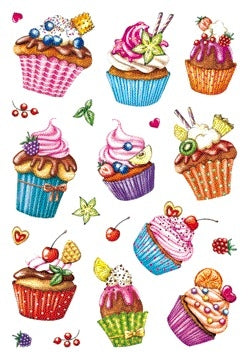 HERMA 3387 Cupcake glitteretiket,  kleurrijk en feestelijk