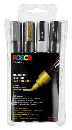 Posca PC5M M 4-Delig Assorti, waterverf, dekkend en reukloos