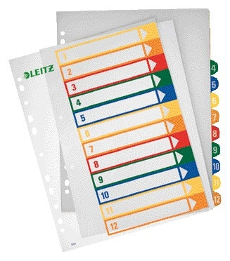Leitz WOW Index Printbaar PP A4+ 1-12, Herbruikbare Tabs, Kleur