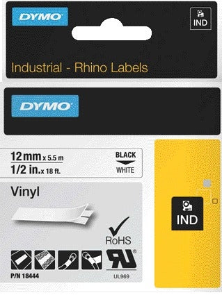 Labeltape Dymo Rhino Vinyl 12mm Wit voor Industriële Labeling