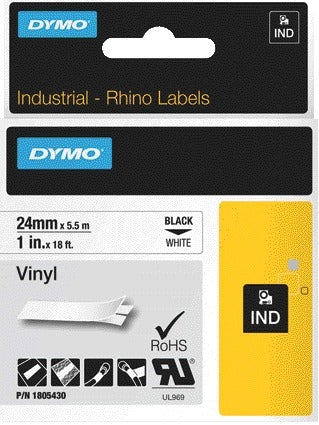 Dymo Rhino vinyl labeltape 24mm blauw met witte tekst