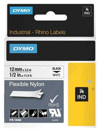 Dymo Rhino Fabrieks- en Industriële Nylon Labeltape 12mm Wit