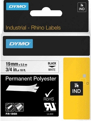 Dymo Rhino Industriële Polyester Labeltape 19mm Wit/Zwart