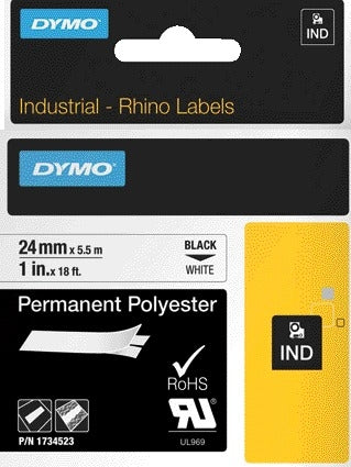 Dymo Rhino industrieel polyester labeltape 24mm wit op zwart