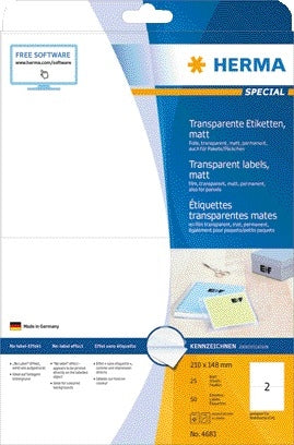 Herma Transparante Matte Folie-etiketten 210x148mm, 50 Stuks