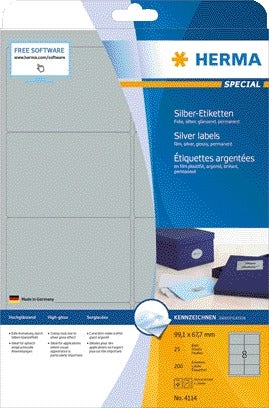HERMA Etiket 4114 Zilverkleurig polyester 99.1x67.7mm, 200 stuks