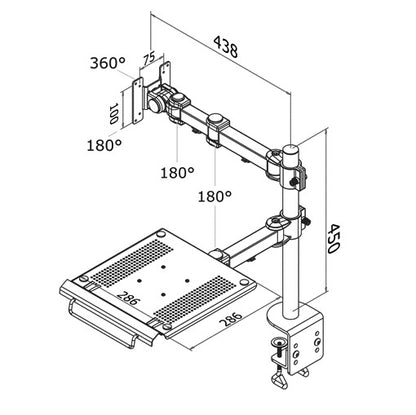 Neomounts D960 Zwarte Klemmonitor- en Laptoparm voor 27 Inch - 2