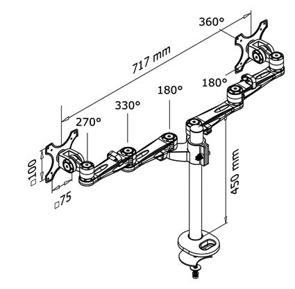 Monitorarm NeoMounts D935DG voor 10-27 inch, Doorgang Zilver - 2
