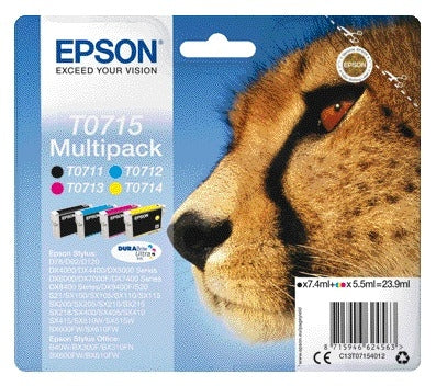 Epson T0715 Zwart + 3 Kleuren Inktcartridge - Complete Set