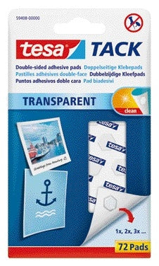 Dubbelzijdige kleefpads Tesa TACK, 72 stuks, transparant