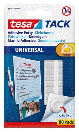 Tesa TACK Zelfklevende Kneedgum 80 Pads voor Ophangen en Vastzetten