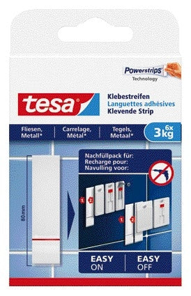 Zelfklevende bevestigingsstrips tesa voor tegels en metaal, 3kg, Wit