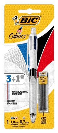 Balpen Bic 3-Kleuren + Drukpotlood 0,7mm, Wit