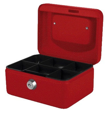 Geldkist Quantore 150x115x80mm Rood met Cilinderslot en Muntenbakje