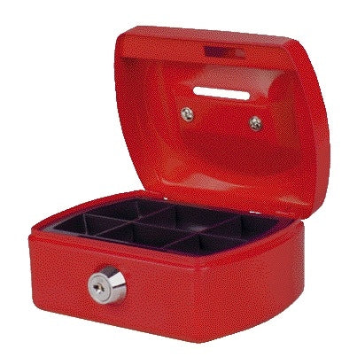 Geldkist Pavo 125x95x60 mm met Muntengleuf en Cilinderslot, Rood