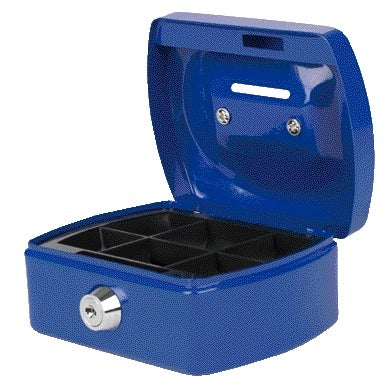 Geldkist Pavo 125x95x60 mm met Muntengleuf en Cilinderslot, Blauw