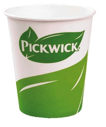 Pickwick papieren bekers 250ml met logo, verpakking van 100 stuks