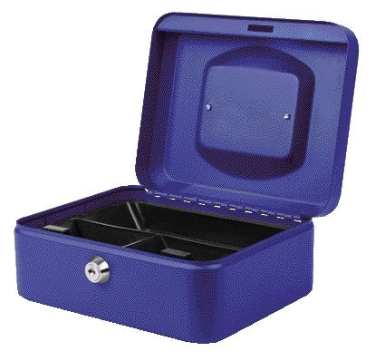 Quantore geldkist 20x16x9cm blauw met cilinderslot