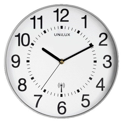 Unilux Wave radio wandklok dia 30cm zilvergrijs/wit