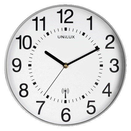 Unilux Wave radio wandklok dia 30cm zilvergrijs/wit