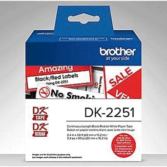 Brother DK-22251 62mm x 15.24m Witte Labels met Rood en Zwart Print