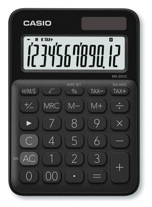 Rekenmachine Casio MS-20UC Zwart 12-Cijferig met Percentage en BTW