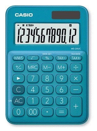 Rekenmachine Casio MS-20UC Blauw 12-Cijferig met Percentagefunctie