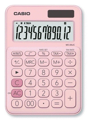 Casio MS-20UC Roze 12-Cijferige Rekenmachine