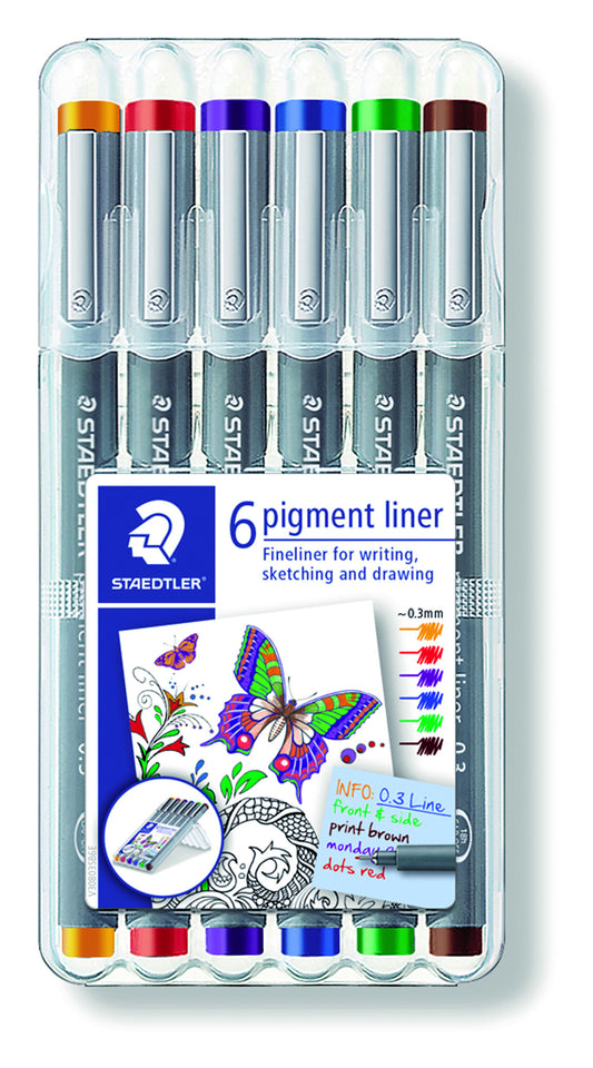 Staedtler pigment 308 fineliner 0,3 mm zwart, 6 stuks