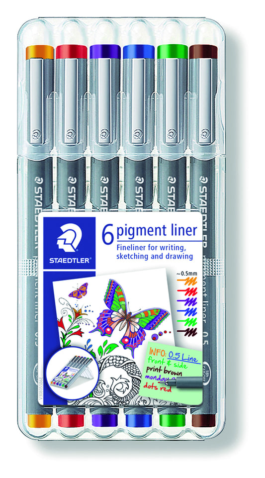 Staedtler pigment 308 fineliner 0,5 mm zwart, 6 stuks