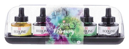 Ecoline Inktset met Pipet 5x30ml, heldere en briljante kleuren