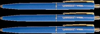 Balpen Quantore drukknop met metalen clip blauw